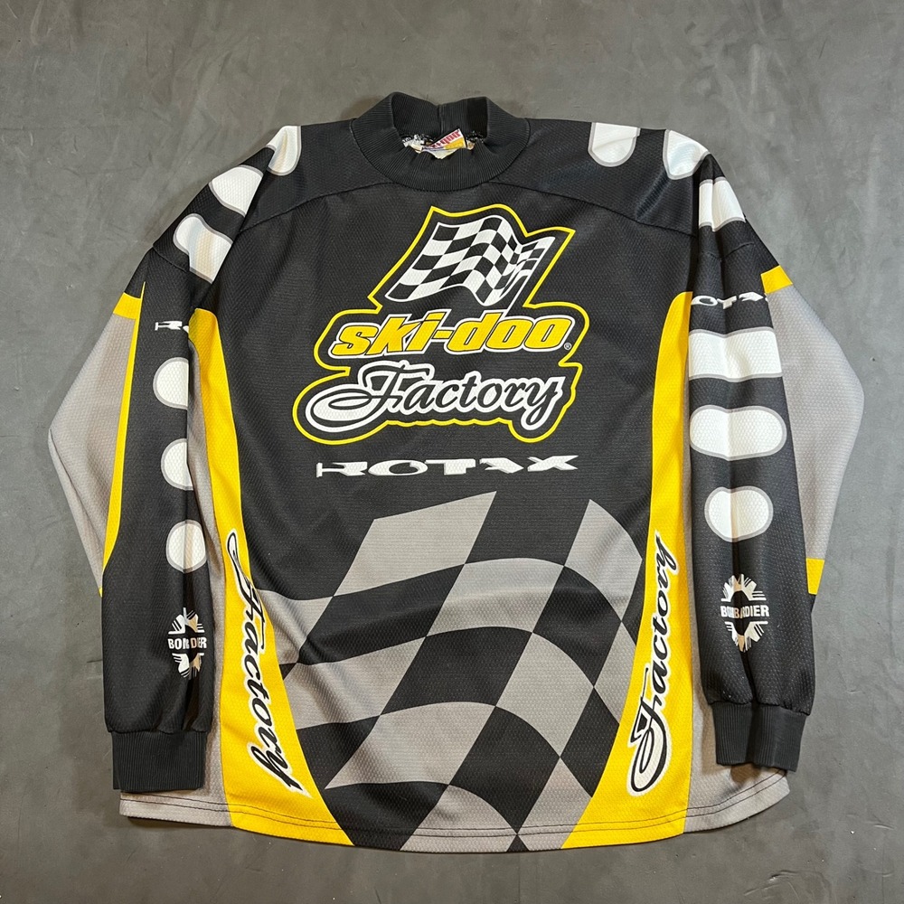Vintage Ski-Doo Racing Rotax Bombardier Snowmobile Jersey Shirt Checkered XL
